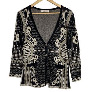 GRIFFLIN PARIS Abstract Angora Blend Button Down Cardigan Sweater